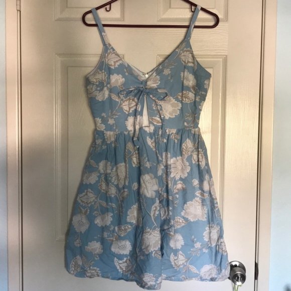 Blue White Floral Key Hole Sun Dress - Picture 4 of 4